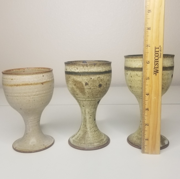 Stoneware Wine Goblets Set of 3 Speckled Natural Tones 8oz - Picture 8 of 9
